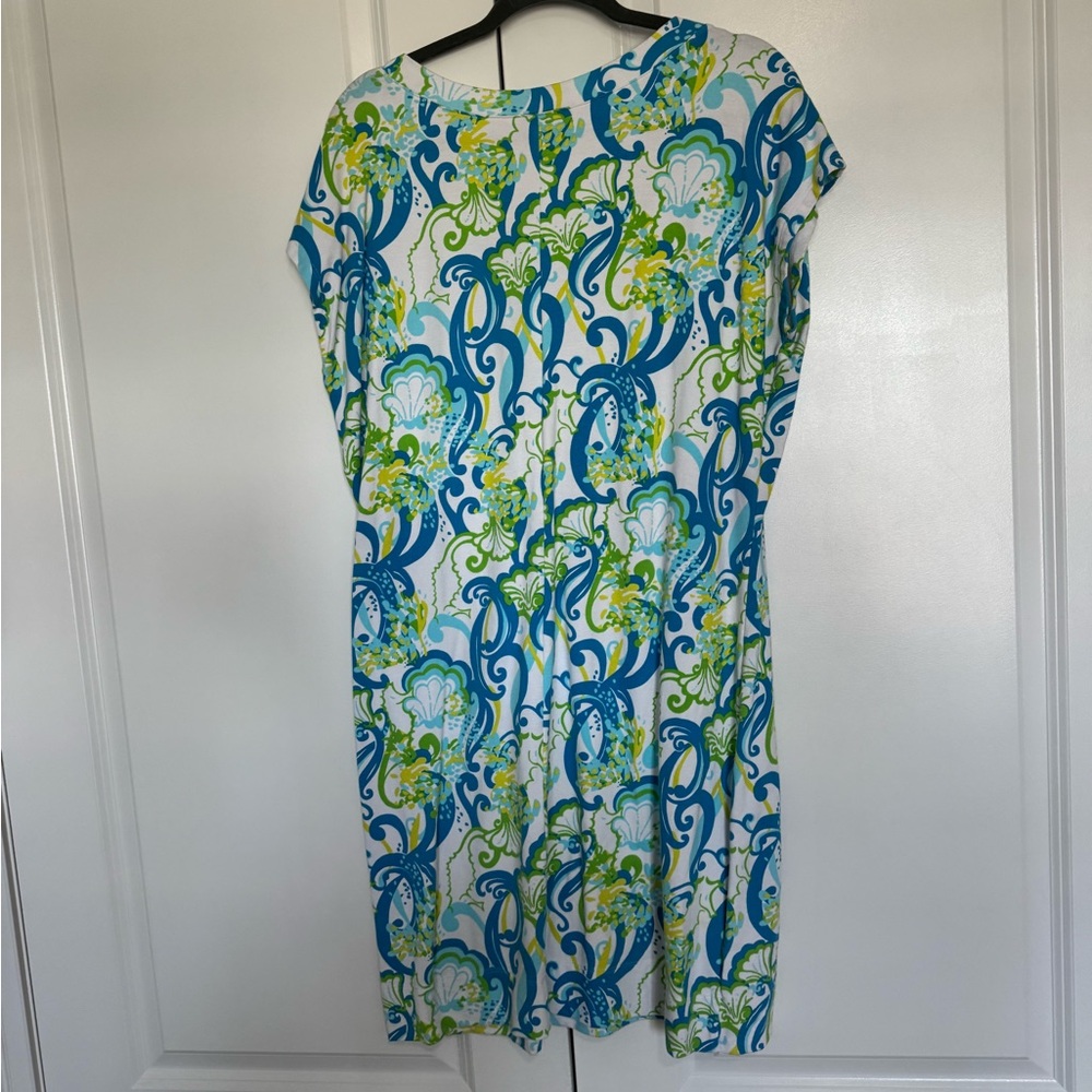 Lilly Pulitzer Blue and Green Sheath Dress with Dolman Sleeves